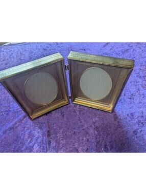 Vintage Double Hinged Gold Tone Picture Frame for Two Photos
